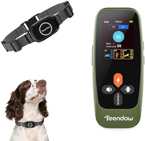 Teendow T800 Pro Wireless Electric Dog Fence with Remote Control, Waterproof Rechargeable Dog Training Collar with Bark Control, HD Display Perimeter Pet Fence Collar