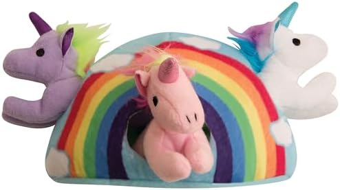Snugarooz Hide & Seek Rainbow Dog Toy with Repair Patch – Interactive Plush Rainbow with 3 Squeaky Unicorns – Designed for Fun and Engaging Play for Your Pup