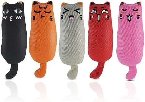 Soft Indoor Cat Toys Self Play Interactive Pillows Catnip Filled 5PCS Plush Kitten Teething Set Cute Kitty Chew Bite Resistant Cartoon Mouse Pet Supplies Gifts