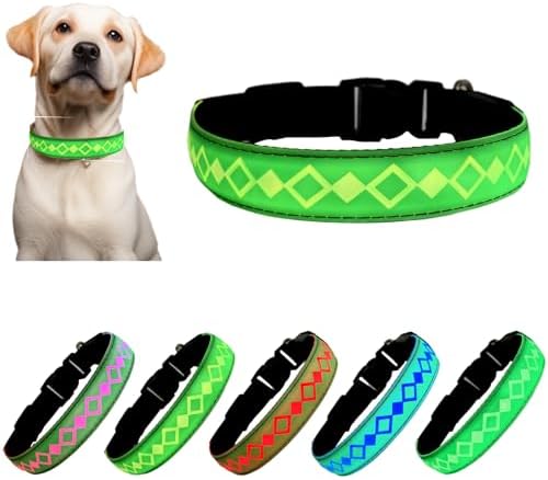 Personalized Flashing Night Dog Collar with Waterproof airtag Holder for Black Dog Night Walking (Green, S(7.87-11.8"))