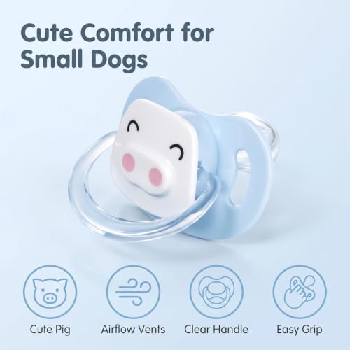 Pet Silicone Calming Pacifier, Dog Pacifiers for Small Dogs, Kitten Pacifiers, Puppy Teething Toys and Cat Chew Toys, Essential Pet Supplies, Puppy Essentials and Kitten Supplies (Blue Pig)