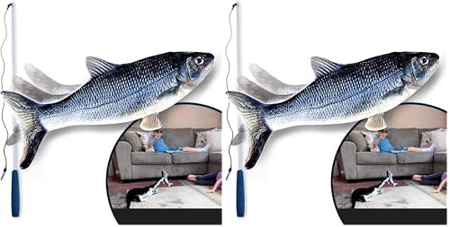 Ontel Flippity Fish Interactive Cat Toy with Catnip & Fishing Pole - Touch Activated, Rechargeable Pet Toy to Help Reduce Stress & Bad Behavior (Pack of 2) - As Seen On TV