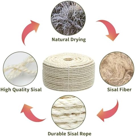 Cat Sisal Rope 164-Feet 4mm for Scratcher Repair and Replace Scratching Post, DIY Hemp Twine Rope for Cat Tree Tower Carpet Mat Kicker House, Pet Toy, and Crafts Gardening Home Decorating (Pack of 2)