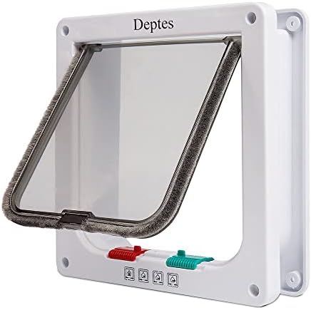 Depets Medium Cat Door Interior/Exterior Door, 4 Way Locking Cat Flap Door
