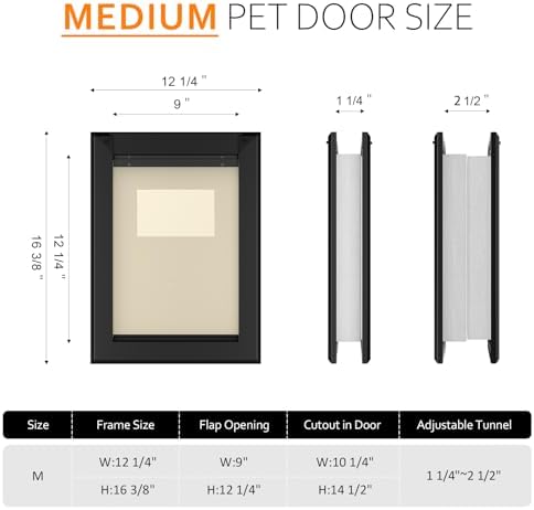 [Classicmacher] Aluminum Heavy Duty Medium Double Flaps Dog Door,Black