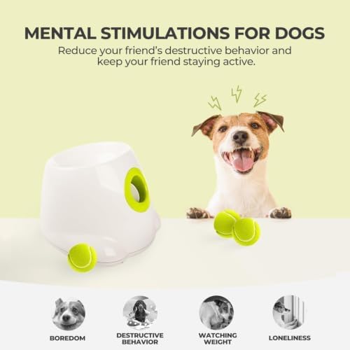 ALL FOR PAWS Automatic Dog Ball Launcher, Interactive Fetch Toy for Small to Medium Dogs, Pet Thrower Machine for Indoor & Outdoor Play, 3 Pcs 2-Inch Balls Included