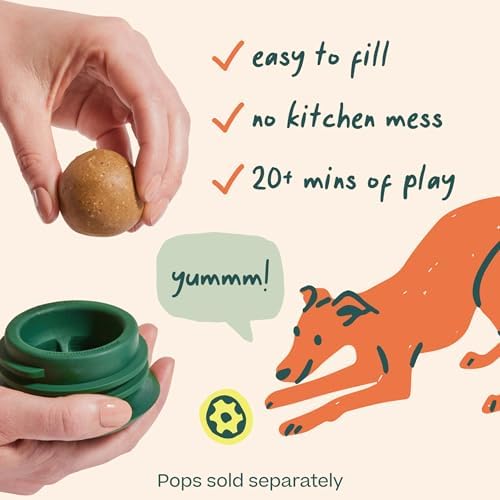 WOOF Pupsicle Interactive Dog Ball Toy for Dogs Small 10-25 lbs - Green | Long-lasting enrichment toy for small dogs, easy-fill design, low-mess play, made of natural rubber, easy to clean