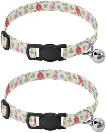 Pastel Rose Floral White Collars for Puppies, 2 Pack Kitten Collar with Bell