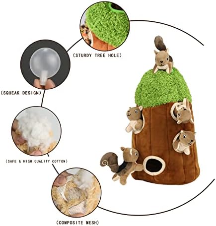 Interactive Squeaky Dog Toys Squirrel Dog Toy, Stuffing Woodland Friends Burrow, Squeaky Plush Dog Toys for Small Medium Large Dogs Small Size (Large)