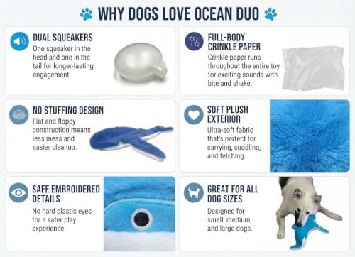 Crinkle Dog Toy – No stuffing Squeaky Dog Toy for Small, Medium & Large Breeds, Interactive Tough Toy Set - Ideal for Chewing, Teething & Fetch, Durable Pet-Safe Materials - Soft Blue Plush, Large