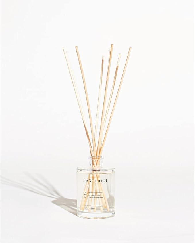 Brooklyn Candle Studio Reed Scent Diffuser - Santorini - Relaxing Oil Diffuser, Sandalwood & Amber Fragrance, 8 Rattan Diffuser Reeds, Clean Ingredients - 4.4oz