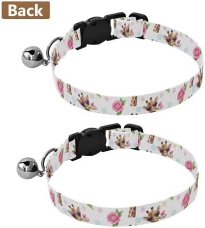 2 Pack Kitten Collars Giraffes Heart Sunglasses Cat Bell Collar, Adjustable 10.6 to 17.1 Inches