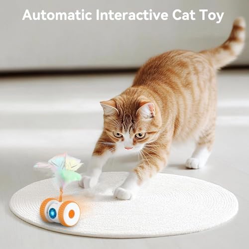 Cat Toys Cat Remote Control Toy, APP Bluetooth Connect Remote Control Cat Toys for Indoor Cats Electronic Automatic Moving Mouse Cat Toy with 6 Lights USB Rechargeable (Orange)