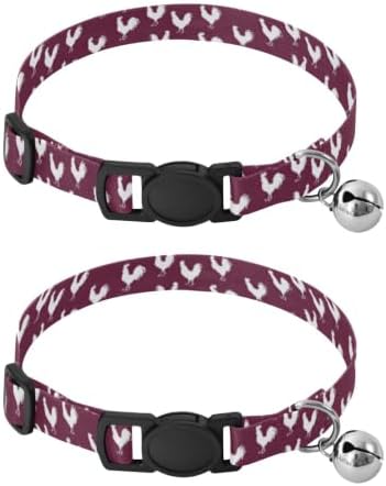 White Rooster Burgundy Collar for Puppy, 2 Pack Puppy Collar with Bell