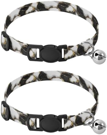 Marble Black White Soft Cat Collar, 2 Pack Cat Bell Collar