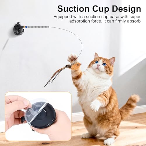 5 Pcs Interactive Cat Feather Toys, Interactive Cat Toys for Indoor Cats, Bird Simulation Cats Feathers Fishing Pole Toy Kit with Suction Base & Replacement Birds for Outdoor Indoor Kitten Playing