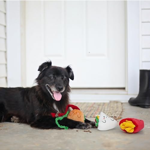 Nocciola Squeaky Hide and Seek Dog Snuffle Food Toys, Interactive Plush Stuffed Pet Supplies for Puppy Small Medium Breeds, Cute Burrow Cognitive Digging Treat Hiding Enrichment Puzzle Toy, 3 Packs