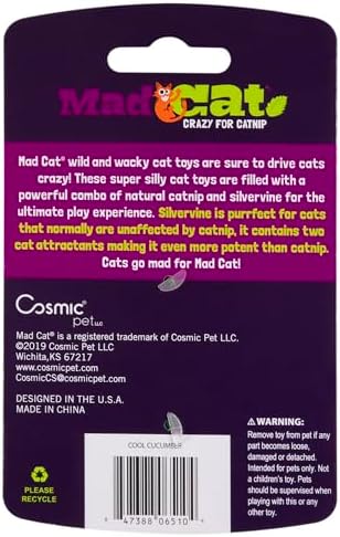 Mad Cat Cool Cucumber Veggie Catnip and Silvervine Plush Cat Toy, 1 Pack