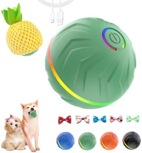 Interactive Dog Toys Dog Ball,Anti Boredom Dog Toys,Durable Motion Activated Automatic Rolling Toys for Small/Medium Dogs,Moving Ball for Dogs to Keep Them Busy,Dog Bows,Fruity Plush Covers(Green)
