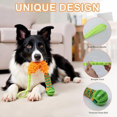 Dog Tug Toy - Interactive Dog Rope Toys, Stretchy Bungee Handle, Strong Squeak Rope Toy for Large Dogs, Puppies, Middle Dogs (Orange)