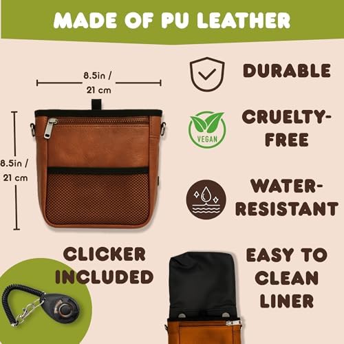 OtterPets Large Dog Treat Pouch PU Leather with Clicker, Magnetic Clasp