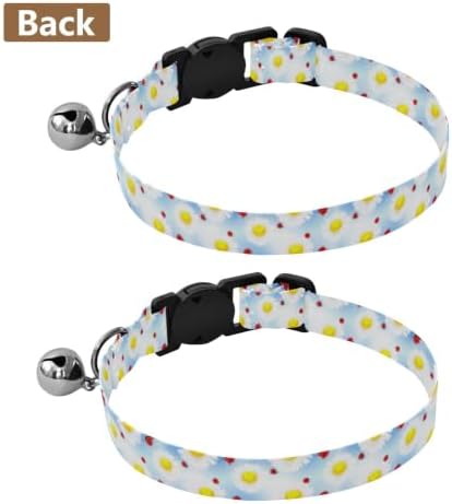 2 Pack Pet Collars White Daisies Dog Bell Collar, Adjustable 10.6 to 17.1 Inches