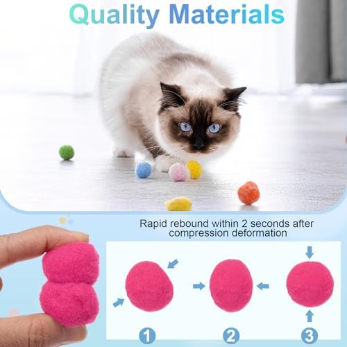 Cat Toy Pom Ball, Interactive Cat Ball Toys Fuzzy Pompoms (Plush, 1.2Inch, 30Pcs, Rose Red) for Kittens Pet Enrichment Training Play Indoor