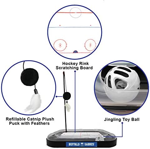 Pets First 5-in-1 NHL Buffalo Sabres Hockey Field Cat Scratcher Toy with Interactive Cat Ball Bell