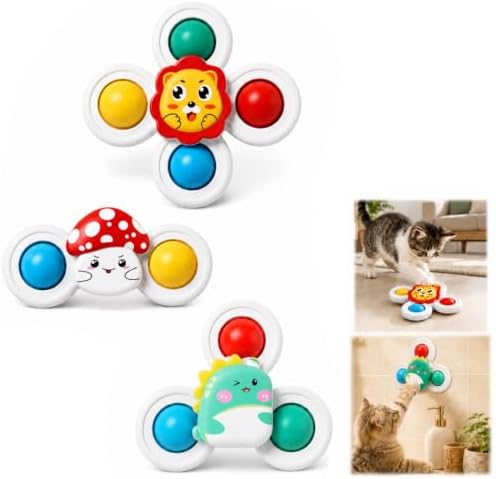 3PCS Suction Cup Cat Toy, Window Perch Companion Cute Rotation Indoor Interactive Play Toy for Cats