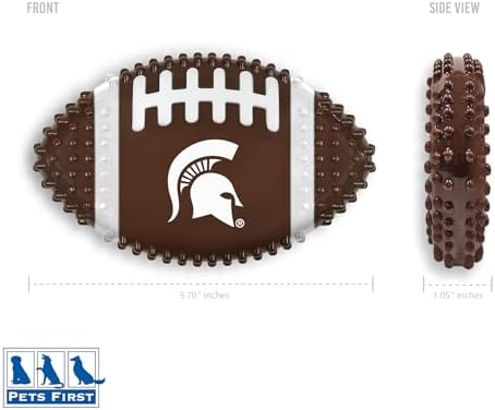 NCAA Michigan State Spartans Mega-Chew Hard Nylon Bacon-flavored Dog Bone Football Chew Toy. Interactive Tasty & Fun Dog Chew Toy. Indestructible Strong Durable Tough Dog Toys for Aggressive Chewers