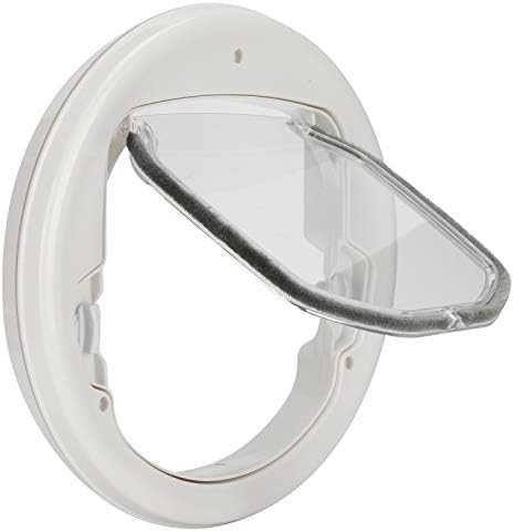 YOUTHINK Two Way in Out Pet Flap Door with Noise Reducing Fluff Design and Magnet Self Closing for Pets, White Plastic Round Door 11.4x11.4 inch