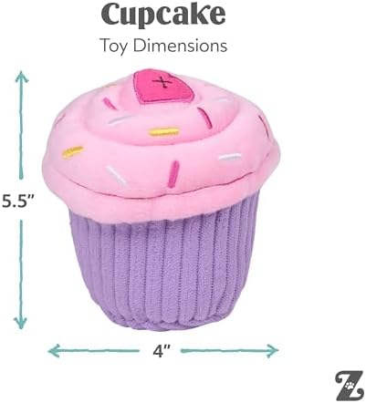 ZippyPaws Birthday Cupcake Dog Squeaky Toys to Keep Them Busy - Pink