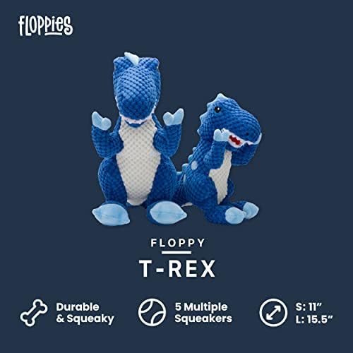 fabdog Floppies Plush Dog Toy - Cute & Durable Squeaky Dog Toys - Best Squeak Toy for Puppies and All Breeds | Ideal Pet Gift| Large T-Rex