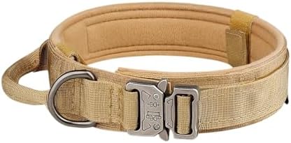 Dog Leash, Pet Products Outdoor Tactical Dog Collar Metal Buckle Breathability Nylon Medium and Large Training Neck(Khaki,Large)