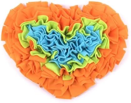 Pet Soft Fleece Snuffle Mat Heart Foraging Mats Dog Rabbit Guinea Pig Interactive Feeding Toy Anti Slip Slow Feeder Treat Dispenser (Orange/Green/Blue)