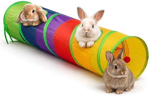 Rabbit Toys, Large Bunny Hideout Tunnel and Tube Rainbow Tunnel for Rabbit Guinea Pig Chinchilla Ferret Rat