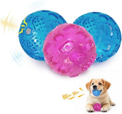 RICHIE Ultra Durable Squeaky Dog Balls 3 Inch for Large Medium Dogs, Tough Chew Toys for Aggressive Chewers, Floating Fetch Balls for Pool Play, Teeth Cleaning Dog Toys 3 Pack Red + Blue + Blue