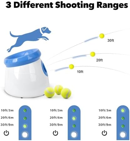 Pet Prime Automatic Dog Ball Thrower Launcher for Small and Medium Dogs, Interative Dog Fetch Machine with 3 Tennis Balls (2'') for Indoor/Outdoor Throwing Game Launch Distance 10-30ft