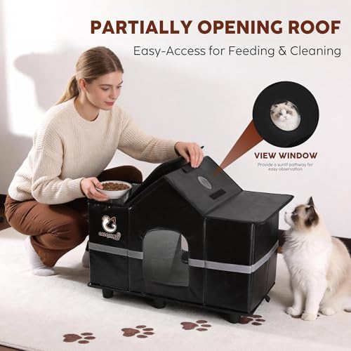 Large Outdoor Heated Cat House with Escape Door 28" x 16" x 17" Black