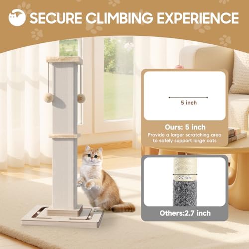 32" Large Cat Scratching Post with Tracking Interactive Toys for Cats
