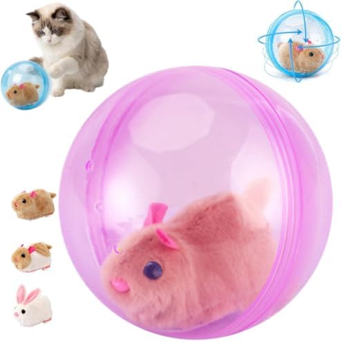 Self-Rolling Interactive Cat Ball Toy, Automatic Moving 360° Electric Pet Rolling Ball with Smart Obstacle Avoidance, Fun Interactive Pet Ball for Cats Dogs Chasing, Realistic Plush Animal Inside，D