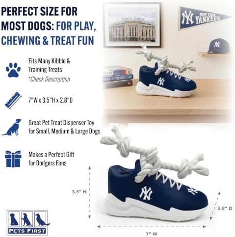 MLB New York Yankees Cleat Sneaker Spike Dog Toy, Baseball Treat Dispenser Chew Toy for Dogs, Interactive Rope Tug Toy, Slow Feeder Natural Rubber Dog Toy with Official Team Logo