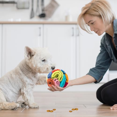 Glaciart One Snuffle Ball for Dogs - 5”x 5” 100% Natural Wool- Treat Dispensing Puzzle Toy for SM & MED Breeds - Mental Stimulation, Slow Feeding, and Interactive Play - Machine Washable