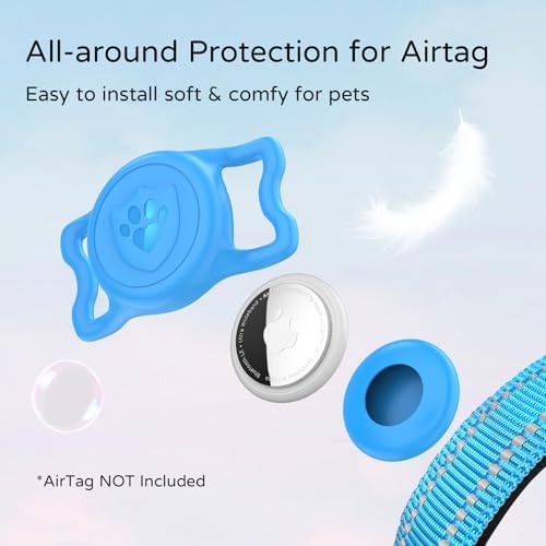 Upgraded AirTag Dog Collar, IP68 Waterproof Holder, Medium Blue
