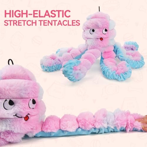 LIFLIX Squeaky Octopus Dog Toy, Large Soft Plush Toy for Indoor Dogs, Interactive Dog Toy to Keep Them Busy, Not for Aggressive Chewers, Pink