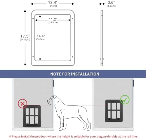 Namsan Dog Door for Screen Door, Passage 11.2 x 14.4 inches, Doggy Door for Sliding Door, Pet Screen Window, Magnetic Flap Auto Closing, Screen Door with Doggie Door Built in, Lockable, Black