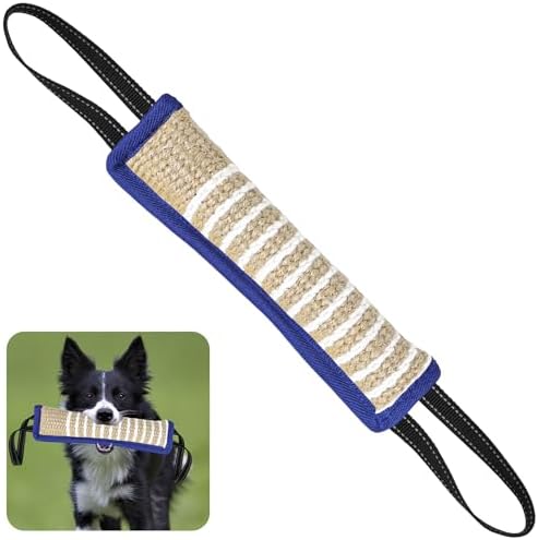 ToLanbbt Dog Tug Toy Bite Jute Pillow Pull Toy with 2 Strong Handles Perfect for Tug of War, Puppy Interactive Play, Tear Resistant Bite Training for Small Medium Large Dogs (Blue-Line)