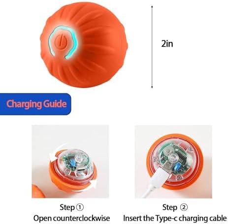 Trumoon Interactive Dog Jumping Ball Toy, Active Rolling Ball for Samll and Medium Dogs with LED Lights, Type-C Rechargeable(Orange)
