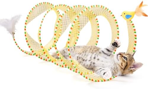 Potaroma Spiral Tunnel Cat Toy, Self Play Collapsible Spring Kitten Tunnel