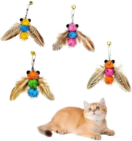 LWINGFLYER 4 PCS Cat Feather Toys Refill Insect Bee,Feather Cat Toys, Kitty Wand Toy Refill,Cat Toy Wand Replacement Attachments,Interactive Cat Toys for Indoor Cats
